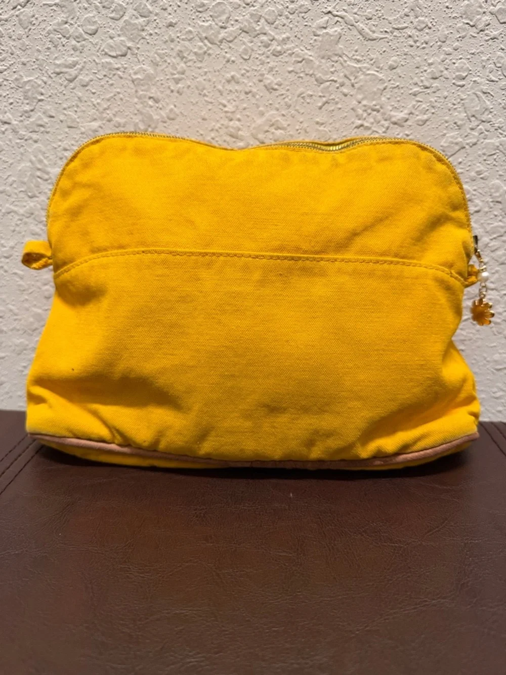 Hermes Yellow Canvas Cosmetic Pouch with Embossed H Logo
